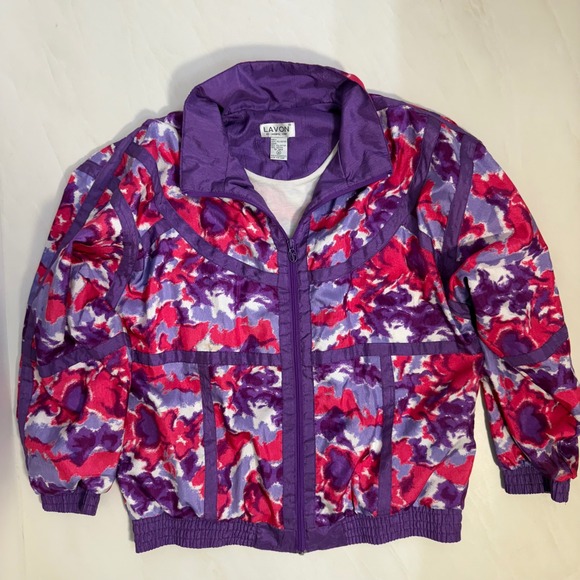 Abstract Floral Print Track Jacket Women's Size Medium Y2K Colorful Windbreaker - Picture 1 of 15